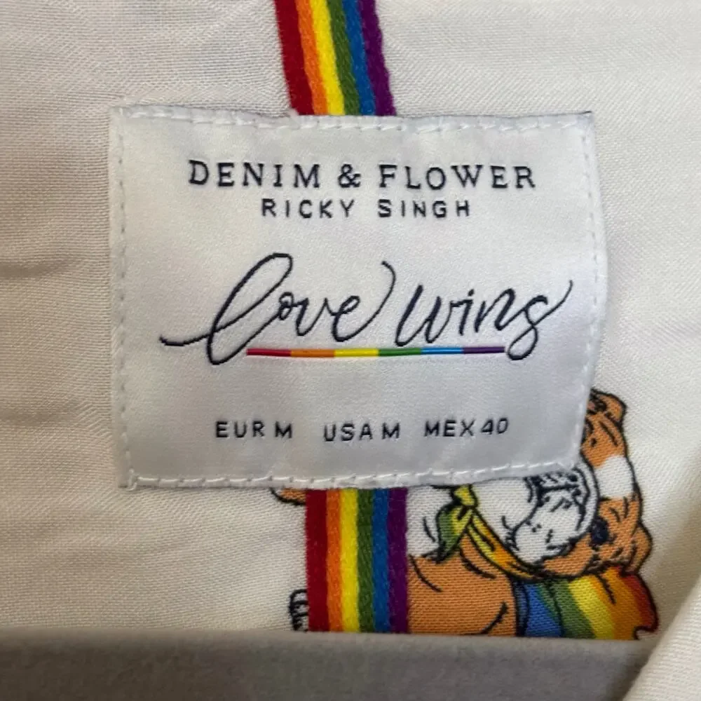 Love wins Denim and Flower Ricky Singh button down short sleeve shirt medium - Picture 3 of 4